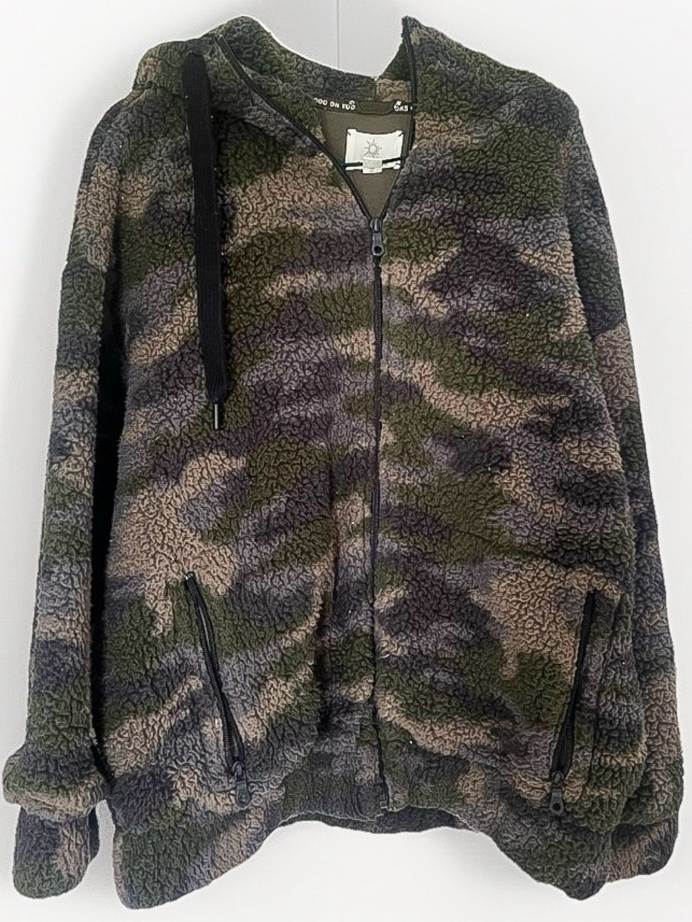 aerie Olive Green Camouflage Teddy Zip Hoodie